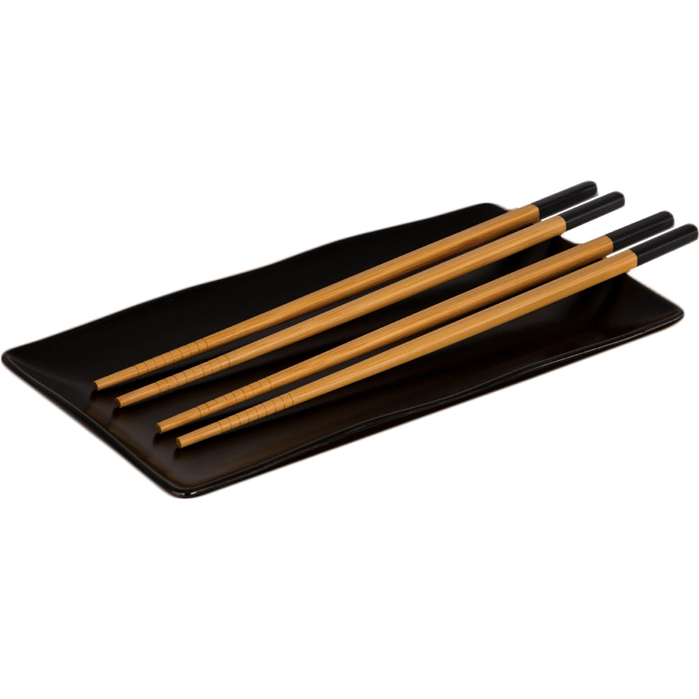 Set 5 Pezzi Sushi Stile Orientale 2 Paia di Bacchette 1 Piatto 1 Tappetino