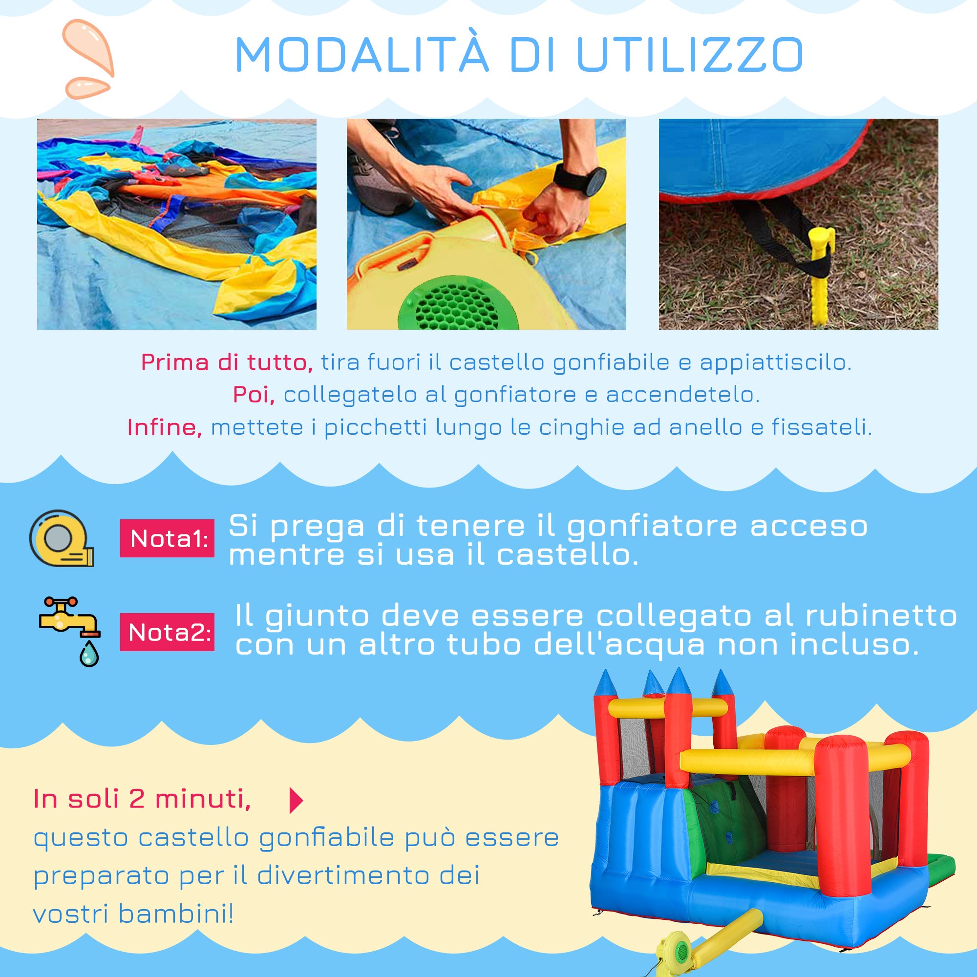 EasyComfort Gioco Gonfiabile per Bambini 3-8 Anni con Scivolo, Trampolino, Piscina, max 4 Bambini, 330x245x215cm