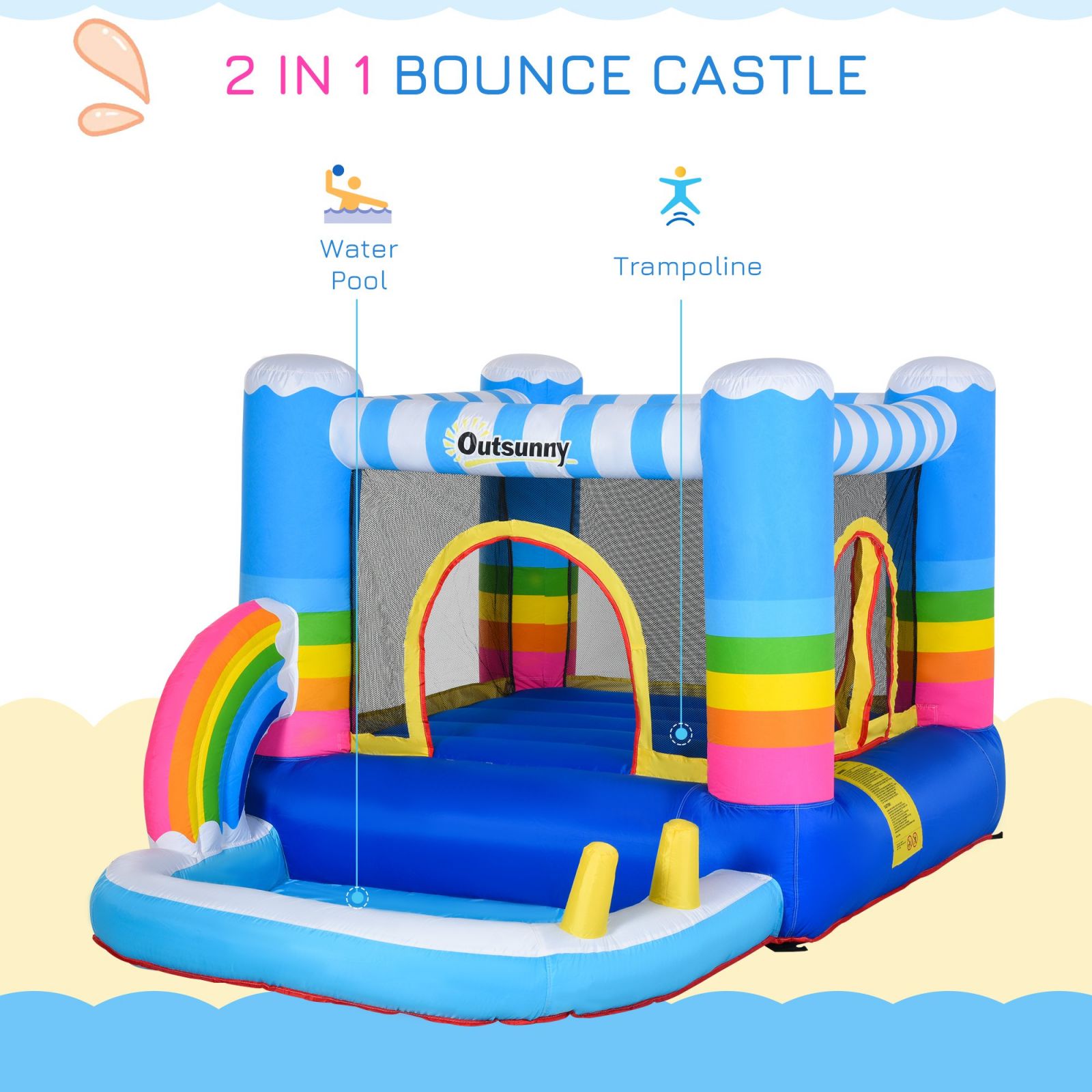 Easycomfort Castello Gonfiabile per Bambini con Trampolino e Piscina Pompa Inclusa