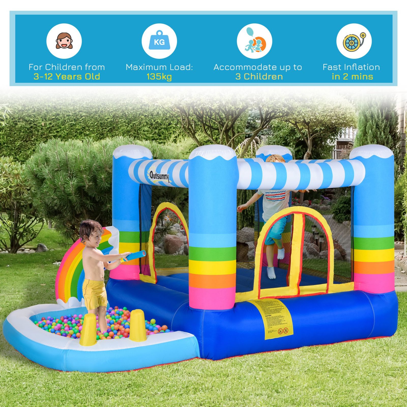 Easycomfort Castello Gonfiabile per Bambini con Trampolino e Piscina Pompa Inclusa