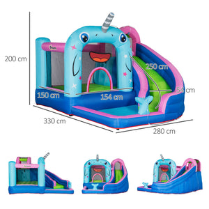 Easycomfort Gioco Gonfiabile per Bambini 3-8 Anni a tema Narvalo con Borsa, 11 Paletti e Toppe Inclusi, 330x280x200 cm