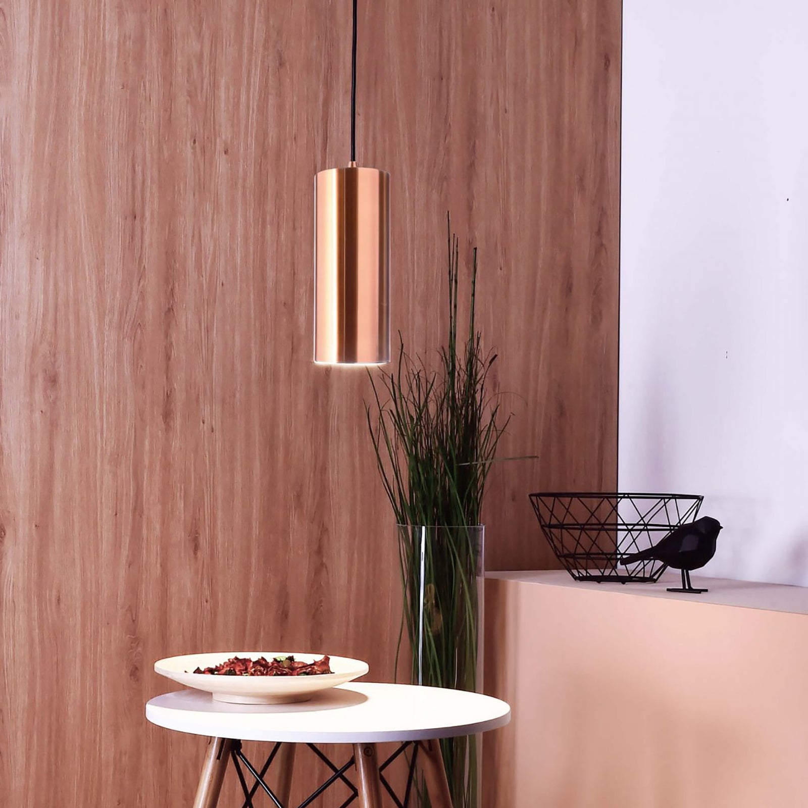 Lampadario moderno E27 pendente cilindro LED luce tavolo soggiorno bar 230V COLORE RAME