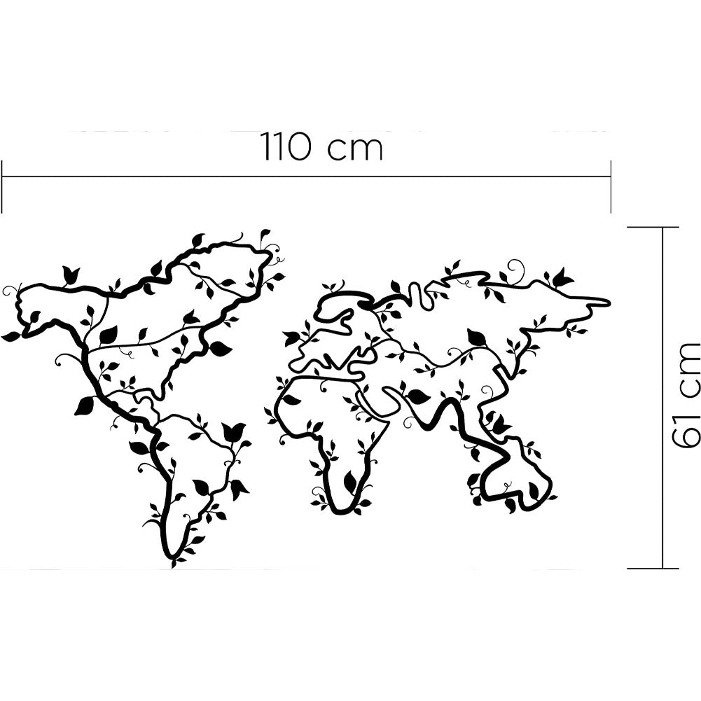 Decorazione Artistica Mappa del Mondo in Metallo Nero da Parete 110 x 61H cm