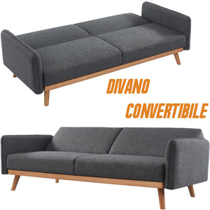 Divano Letto 3 Posti Scandinavo Design Moderno Clik Clak Convertibile Grigio