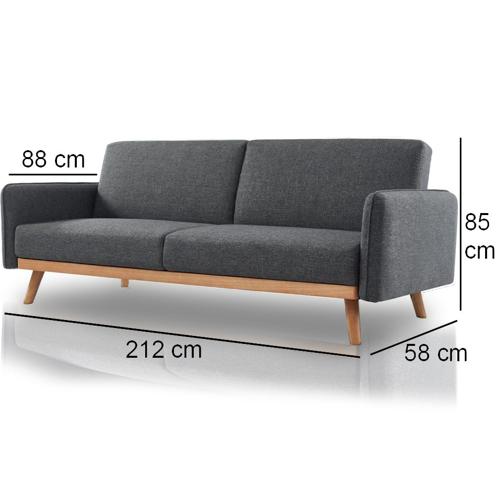 Divano Letto 3 Posti Scandinavo Design Moderno Clik Clak Convertibile Grigio