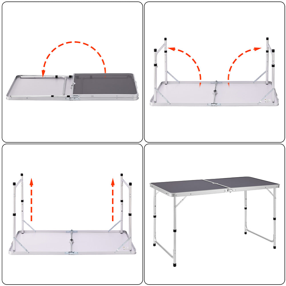 Tavolo Campeggio Picnic Altezza Regolabile Pieghevole Grigio Maniglia Trasporto