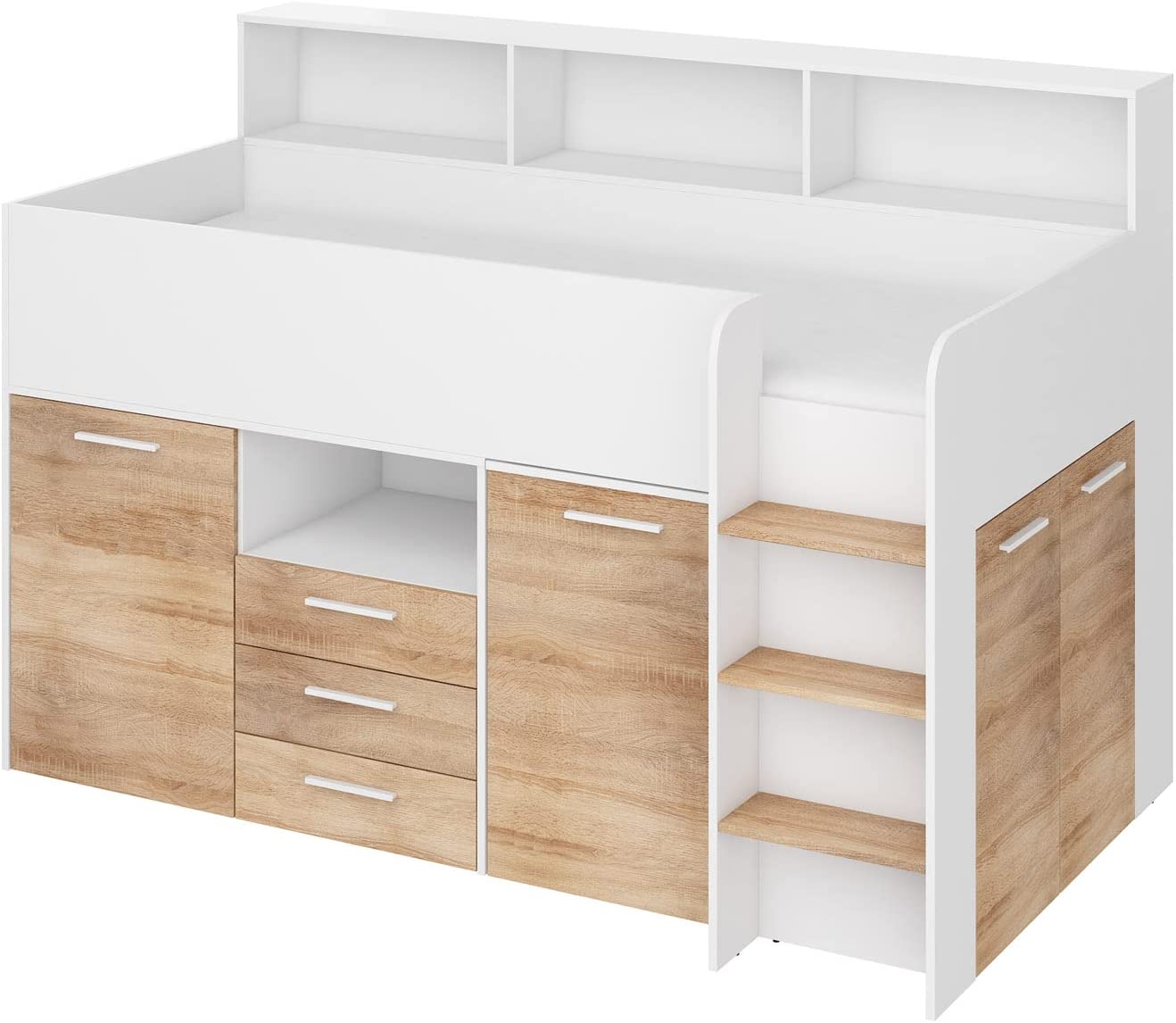 LETTO ARMADIO CASSETTIERE  BAMBINI NEO cm206x120x138h BIANCO ROVERE