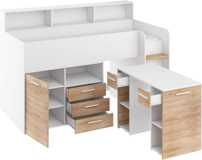 LETTO ARMADIO CASSETTIERE  BAMBINI NEO cm206x120x138h BIANCO ROVERE