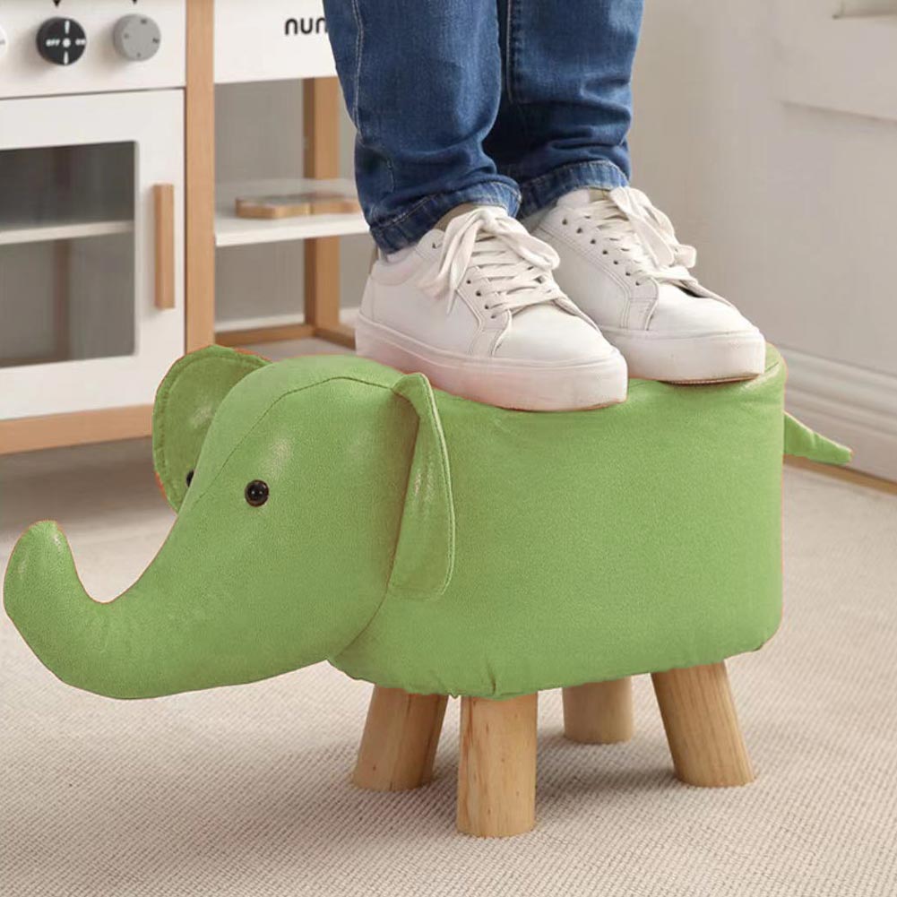 Sgabello Poggiapiedi Basso per Bambini a Forma di Elefante Pouf Verde