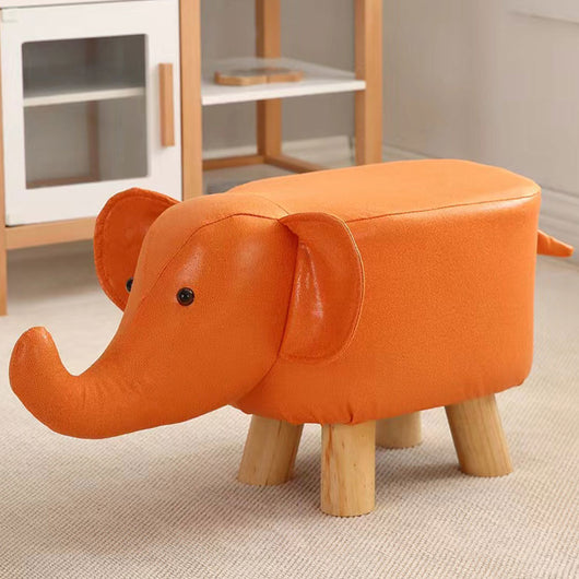 Sgabello Poggiapiedi Basso per Bambini a Forma di Elefante Pouf Arancione