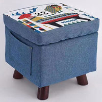 Pouf Contenitore in Tessuto Multiuso Poggiapiedi Sgabello e Baule Colore Blu