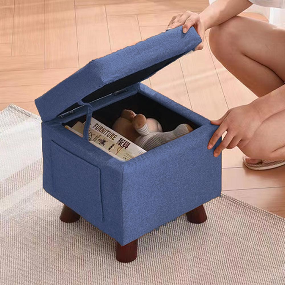 Pouf Contenitore in Tessuto Multiuso Poggiapiedi Sgabello e Baule Colore Blu