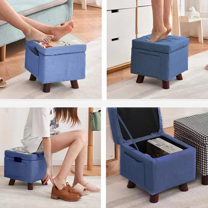 Pouf Contenitore in Tessuto Multiuso Poggiapiedi Sgabello e Baule Colore Blu