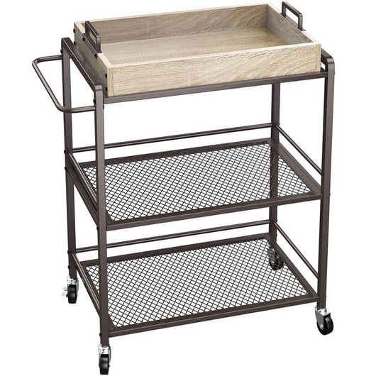 Carrello da Cucina con Ruote Carrellino Portaoggetti 3 Ripiani 65x33x91cm Bronzo