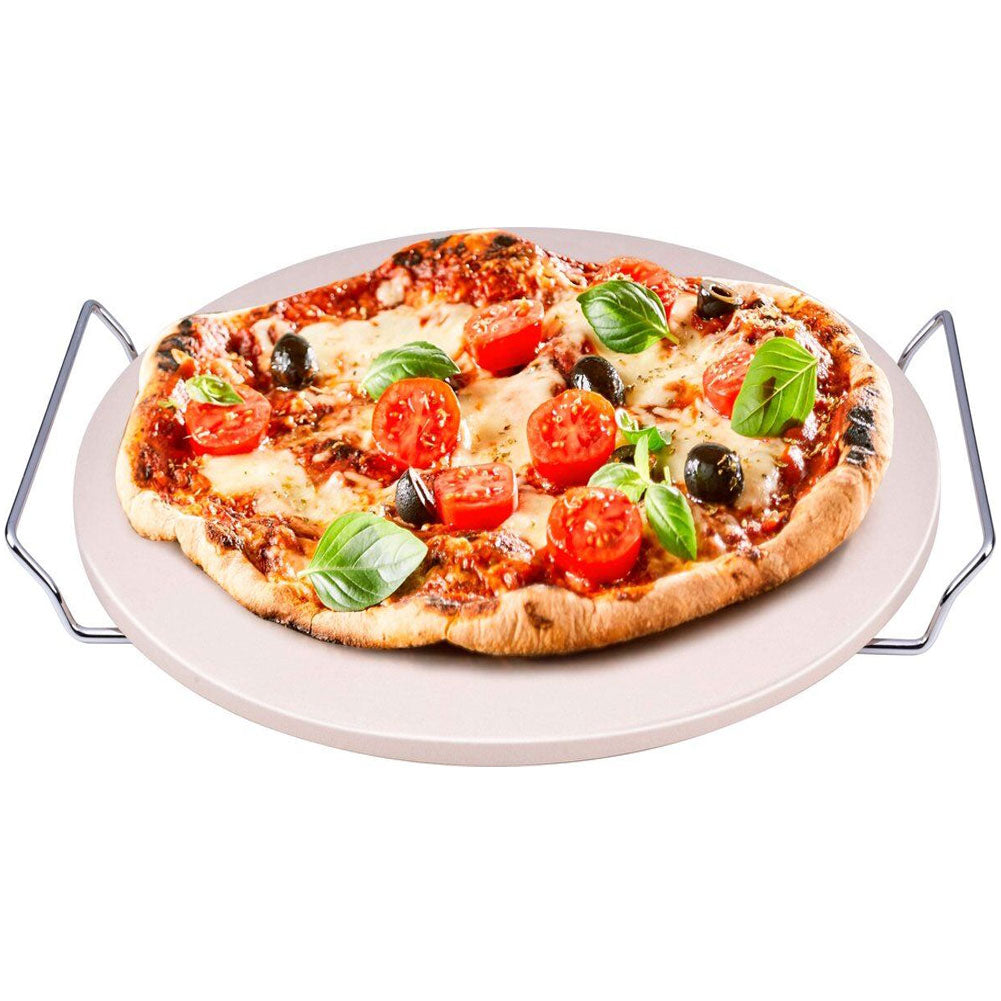 Pietra Refrattaria per Pizza e Pane diametro 33 cm tonda con maniglie Cromo