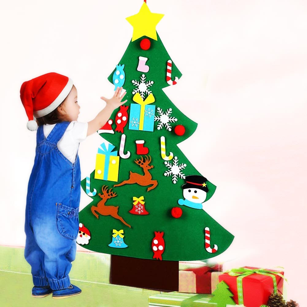 Albero di Natale per Bambini in Feltro da Parete con 26 Addobbi Natalizi 110cm