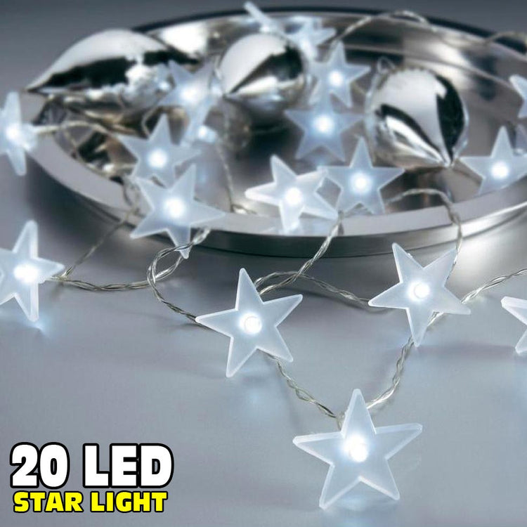 Catena Luci Luminosa Con 20 Led Forma Stelle Alimentazione A Batteria 4,8 Metri