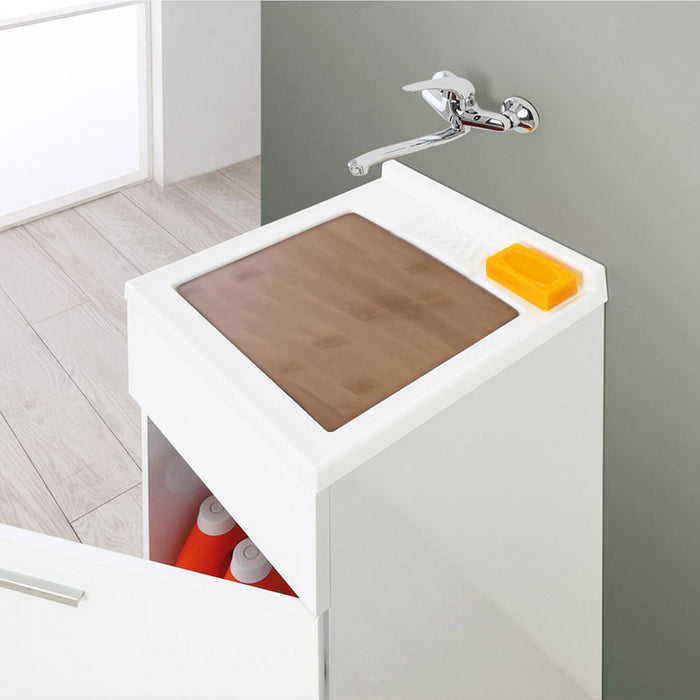 Mobile Lavatoio Bianco 1 Anta 45 cm con Lavabo in Resina Asse Legno per Lavaggio