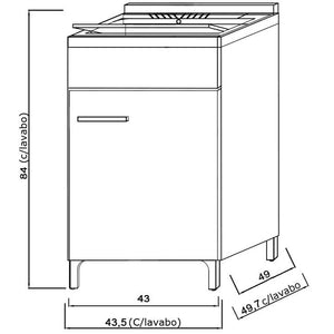 Mobile Lavatoio Bianco 1 Anta 45 cm con Lavabo in Resina Asse Legno per Lavaggio