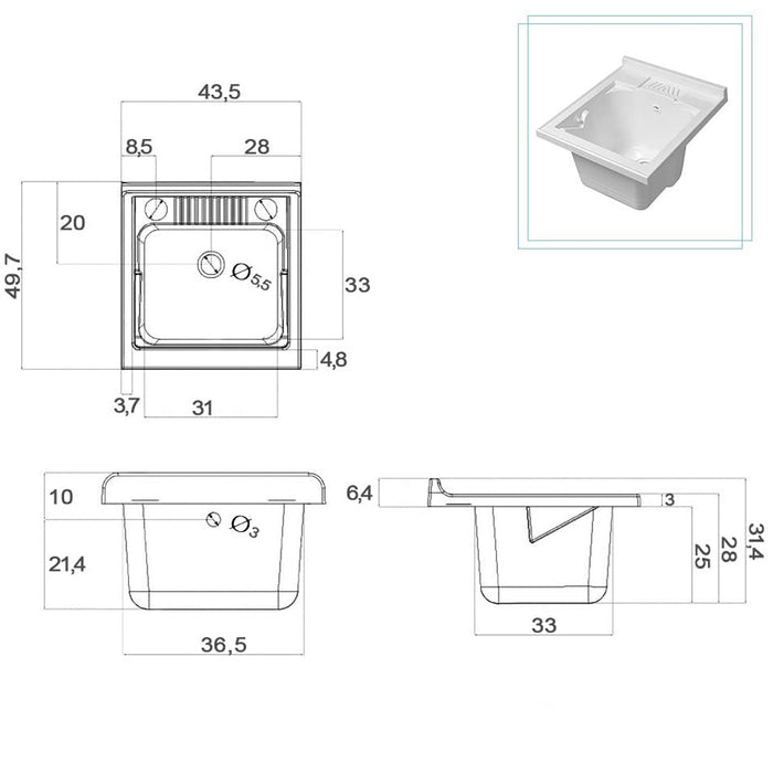 Mobile Lavatoio Bianco 1 Anta 45 cm con Lavabo in Resina Asse Legno per Lavaggio