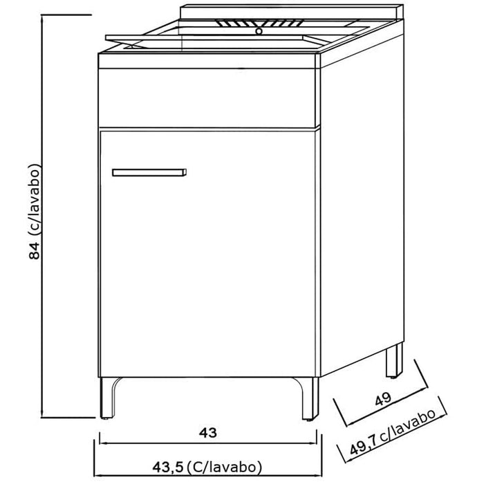 Mobile Lavatoio Grigio Koala 1 Anta 45 cm Lavabo Resina Asse Legno per Lavaggio