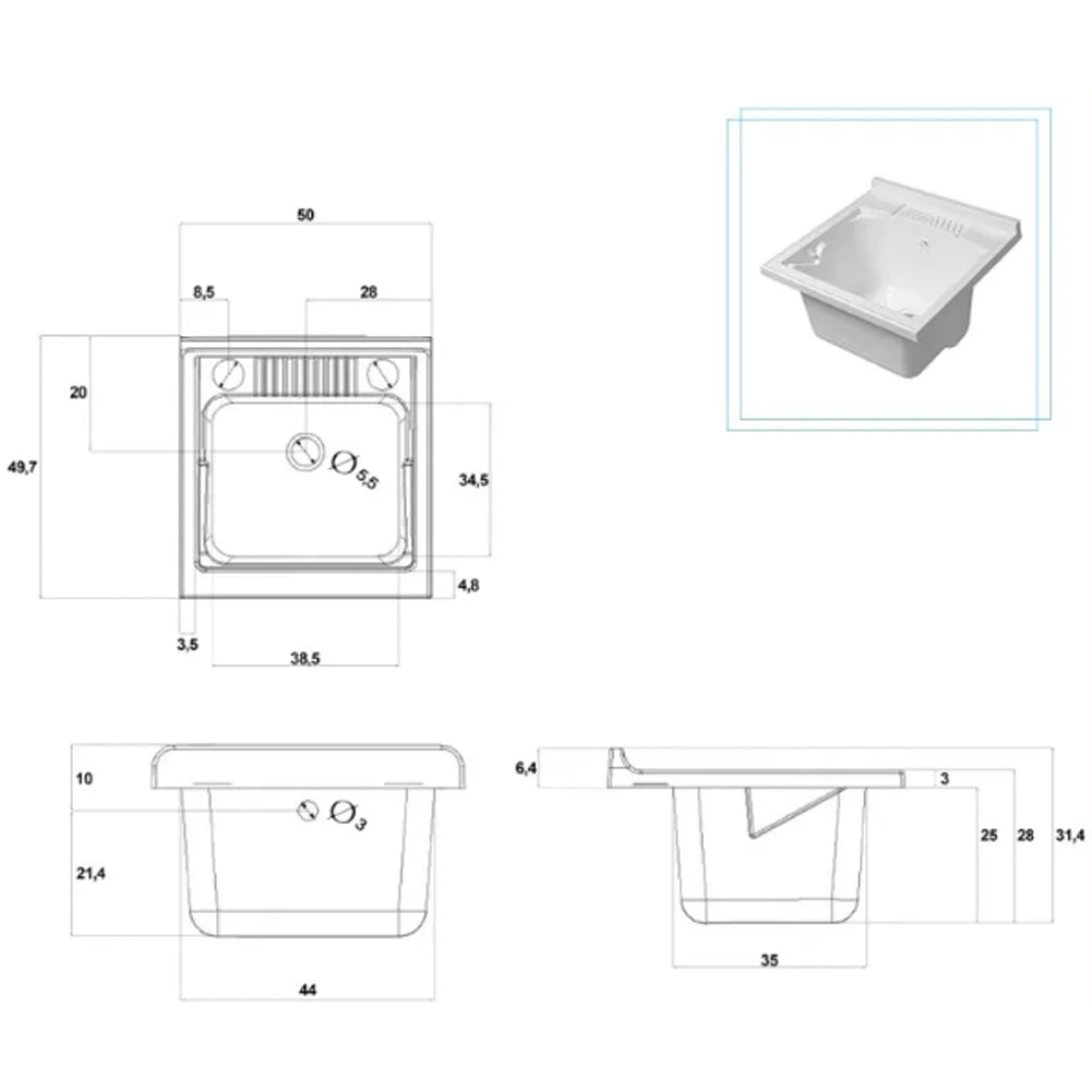 Mobile Lavatoio Grigio Koala 1 Anta 50 cm Lavabo Resina Asse Legno per Lavaggio