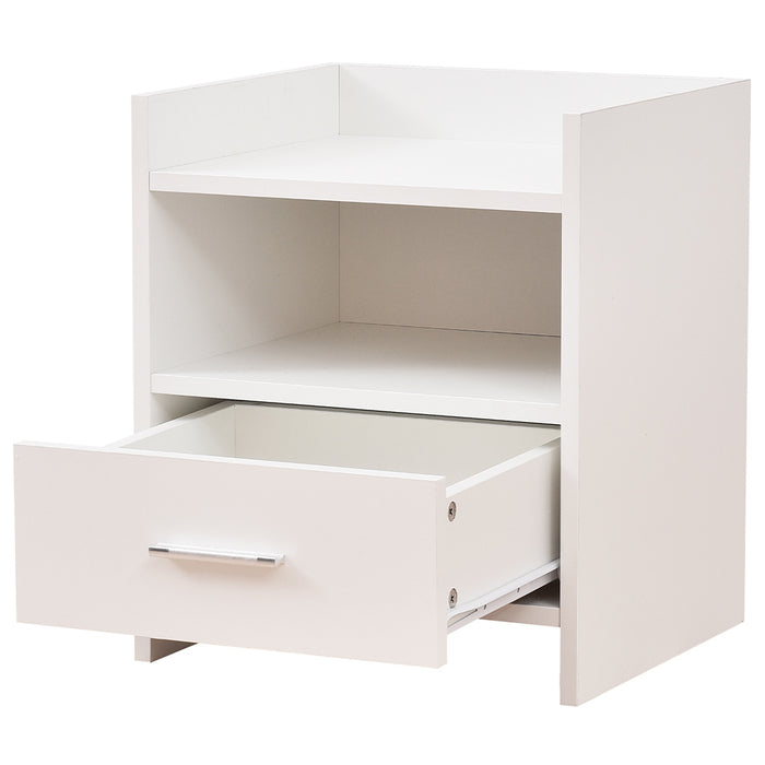 Comodino Mobiletto Moderno 1 Cassetto e 2 Ripiani Salvaspazio Bianco 35x38x45 cm