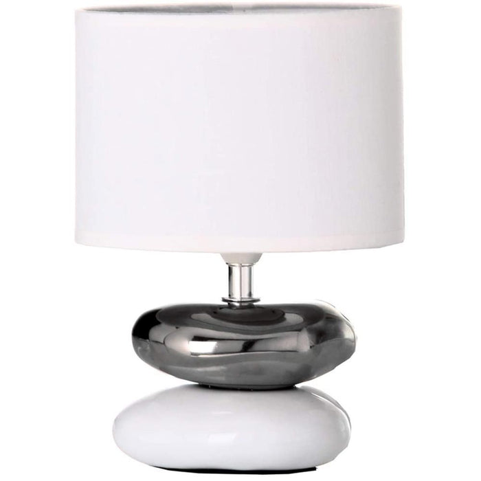 Lampada da Tavolo Lume Comodino Ceramica Tessuto Bianco Design Moderno Abatjour