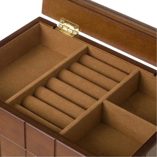 Portagioie Legno Marrone Scatola Organizer Porta Gioielli 2 Cassetti 1 Ripiano