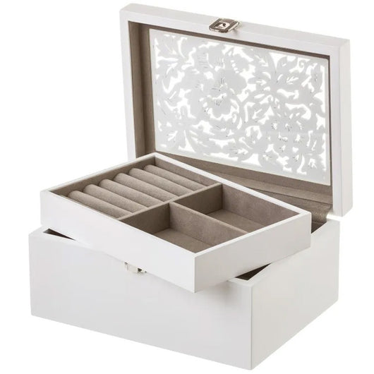 Portagioie in Legno Bianco Design Floreale Scatola Organizer Porta Gioielli