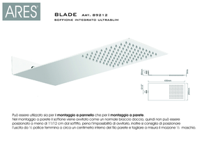 Soffione doccia a muro ultraslim Ares Blade 430x200 mm in acciaio inox