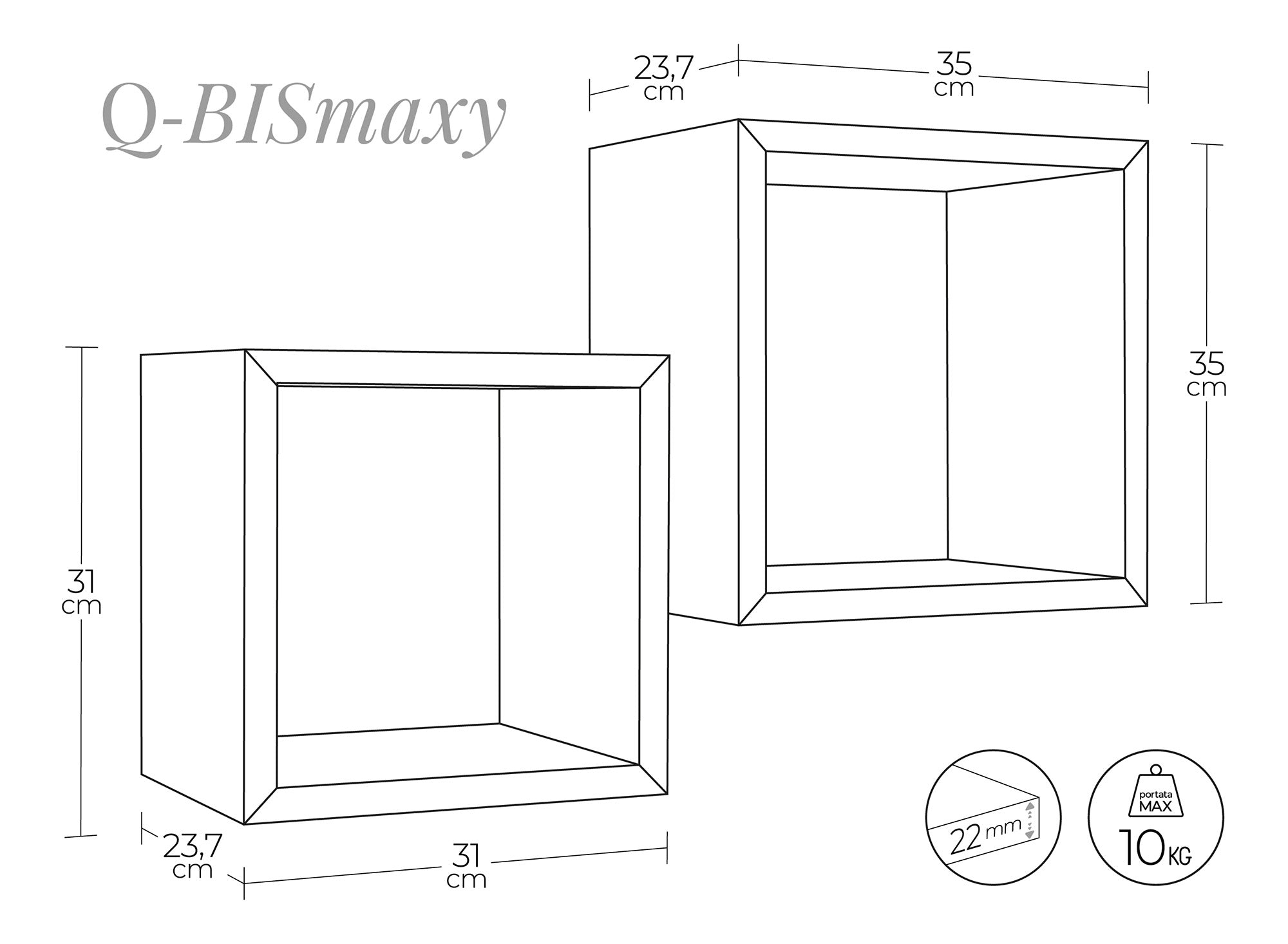 Set 2 Mensole Cubo da Parete Quadrato in Fibra di Legno Q-Bis Maxi Ciliegio