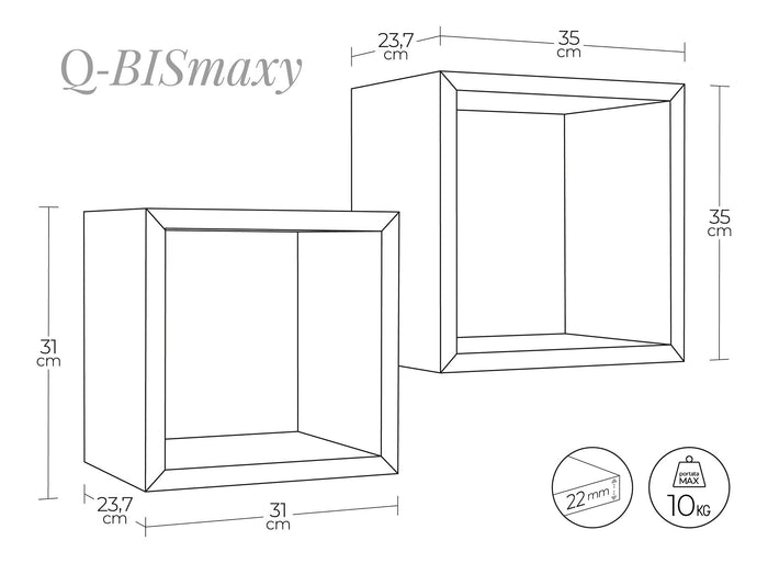 Set 2 Mensole Cubo da Parete Quadrato in Fibra di Legno Q-Bis Maxi Ciliegio