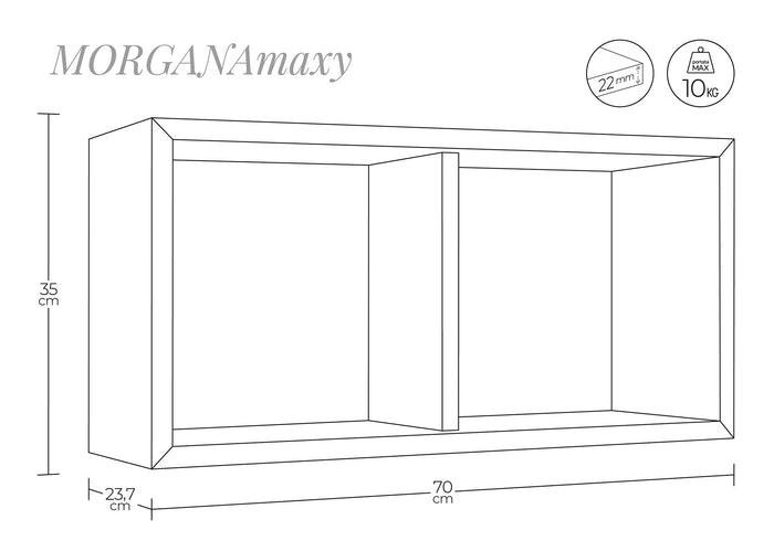 Mensola Rettangolare 2 Scomparti da Parete 70x30x23,7 cm in Fibra di Legno Morgana Maxi Bianco