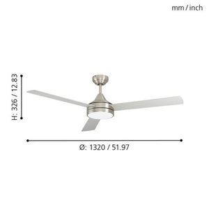 Ventilatore Sesimbra 1 Acciaio Nichel Opaco E Acrilico Bianco Led Cct