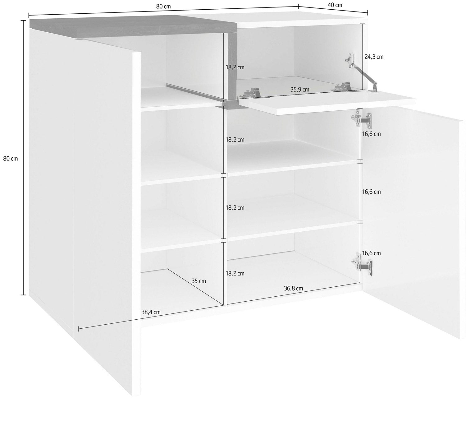 Scarpiera 2 Ante Battenti 1 Antina a Ribalta 80x40x80,1 cm Zet Bianco Lucido e Acero Pereira