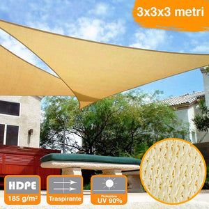 Vela Telo Parasole 3x3mt Tenda Triangolare Ombreggiante Giardino in HDPE Beige