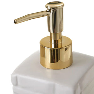 Set 3 Pezzi da Bagno in Ceramica Dispenser Porta Spazzolini Bicchiere Bianco Oro