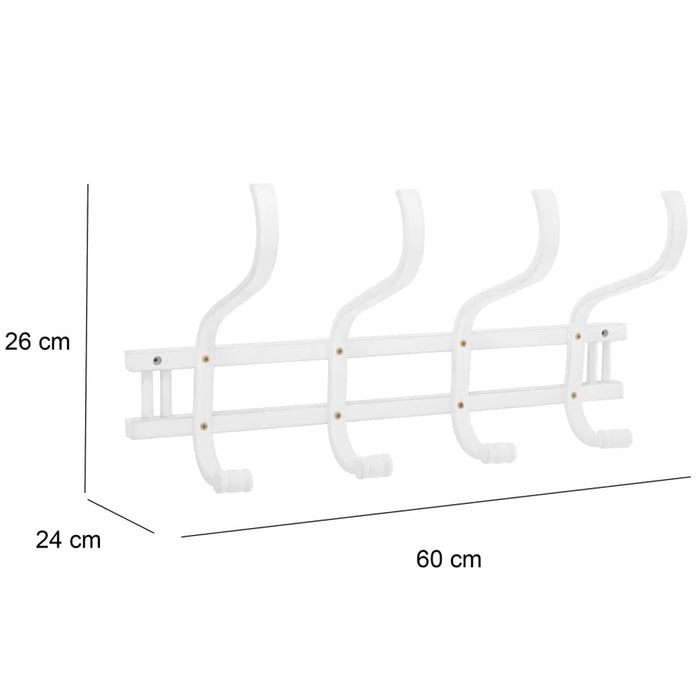 Attaccapanni da Parete in Legno Bianco Appendiabiti Muro per Ingresso 60x24x26cm