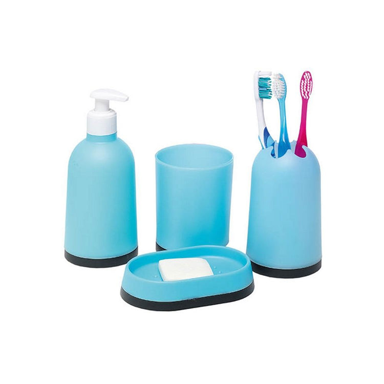 Set 4 Pezzi Accessori Arredo Bagno Toilette In Plastica Colore Celeste