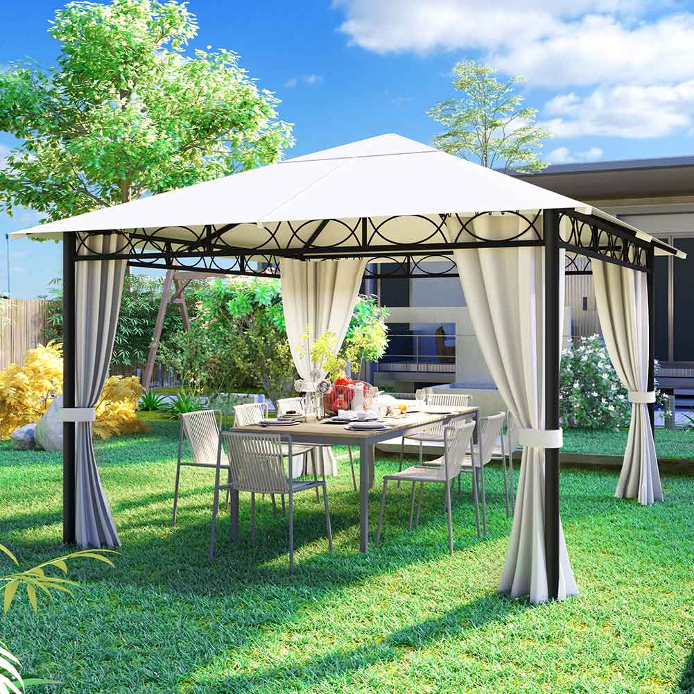 Gazebo 3x3 Metri Robusto Impermeabile Struttura in Ferro Telo Chiusura Zip Beige