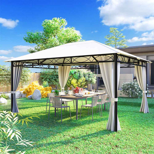 Gazebo 3x4 Metri Robusto Impermeabile Struttura in Ferro Telo Chiusura Zip Beige