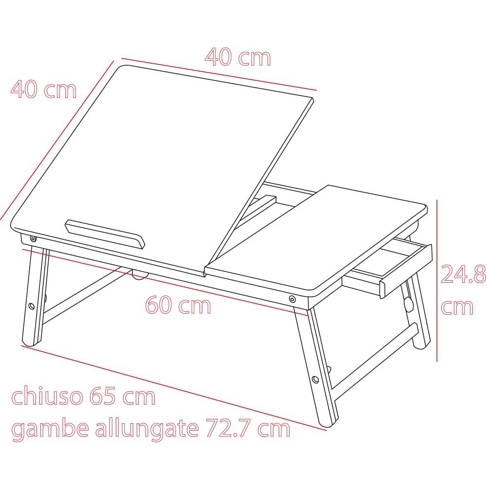 Tavolino Vassoio da Letto Divano in Bambu' PC Tablet Pieghevole Legno Naturale