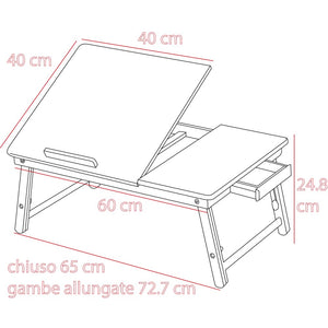 Tavolino Vassoio da Letto Divano in Bambu' PC Tablet Pieghevole Legno Naturale