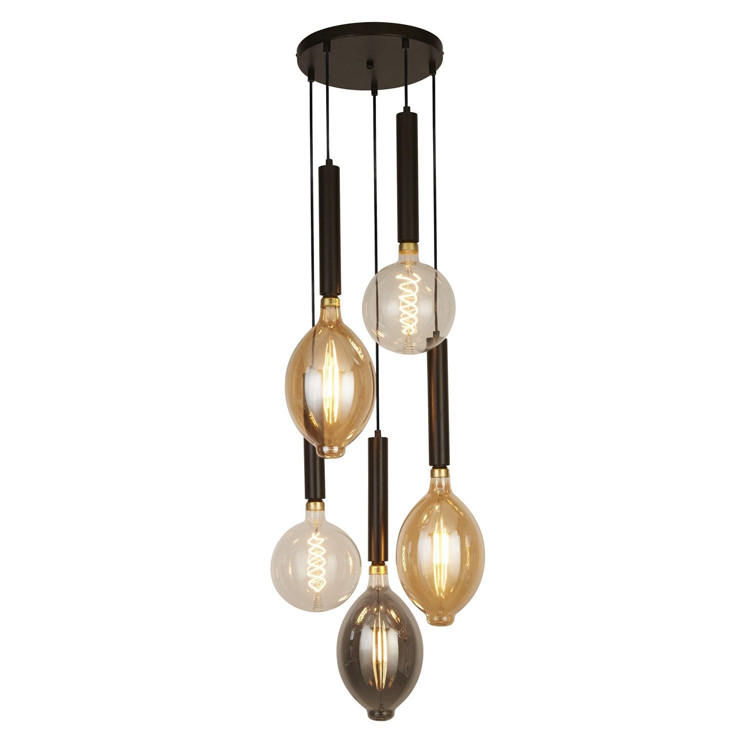 Lampadario Contemporaneo Dulwich Acciaio Nero 5 Luci E27