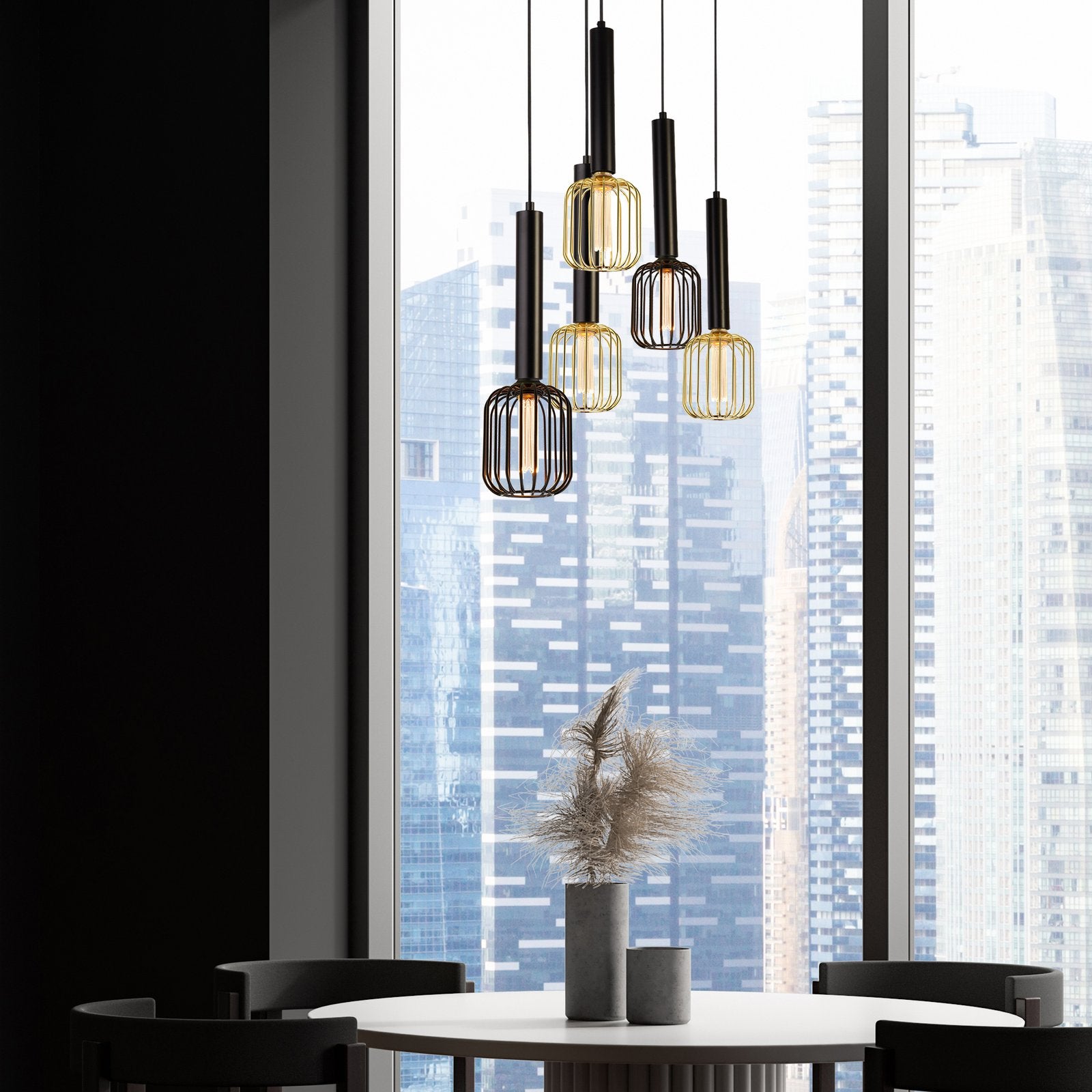 Lampadario Contemporaneo Dulwich Acciaio Nero 5 Luci E27