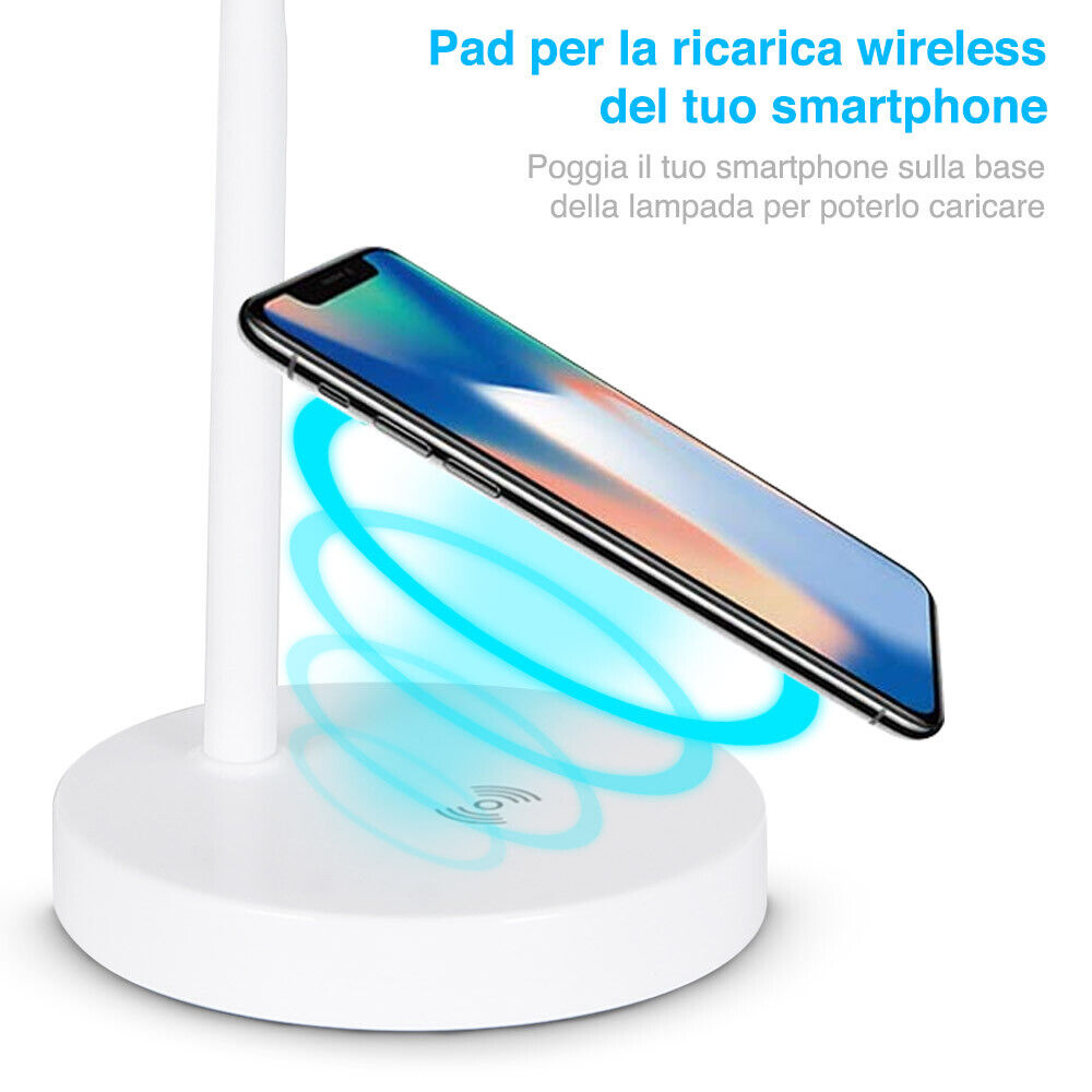 Lampada Scrivania Touch con Caricatore QI Wireless Charger Luce LED Dimmerabile