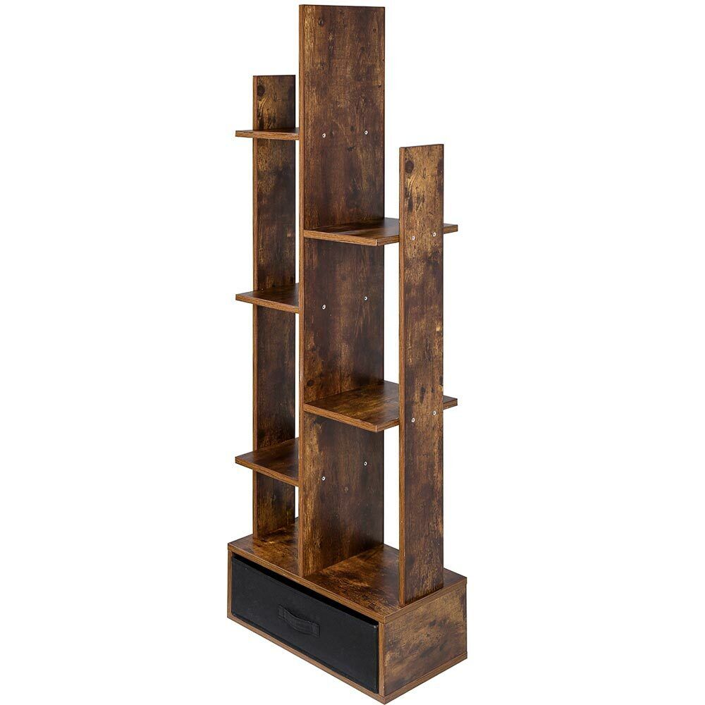 Libreria Design Moderno Industriale Scaffale 7 Ripiani con Cassetto in Tessuto