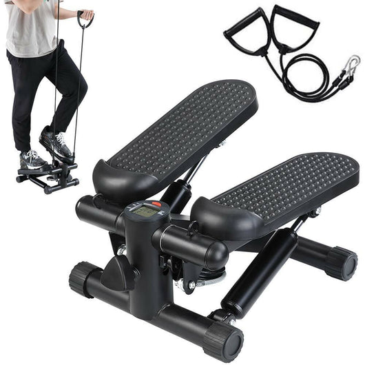 Stepper Allenamento Cardio Fitness Palestra Antiscivolo + Manubri Elastici Nero