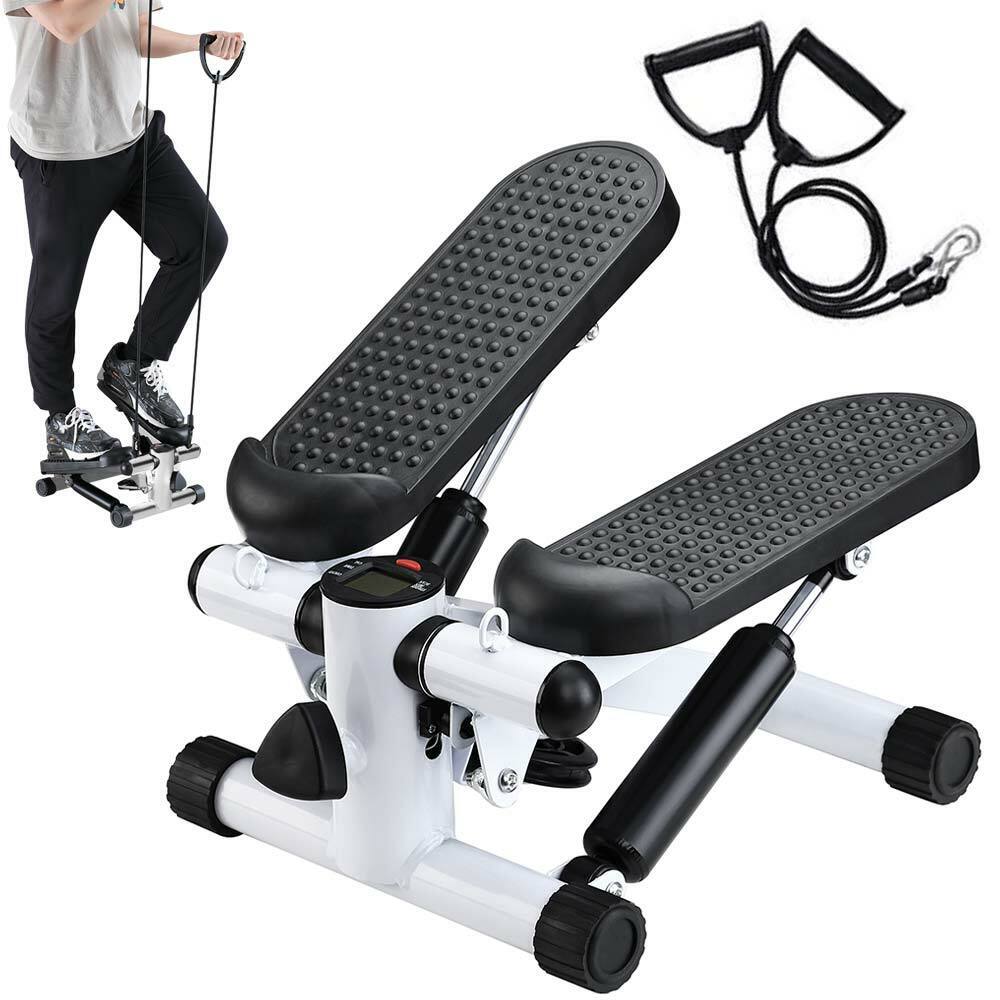 Stepper Allenamento Cardio Fitness Palestra Antiscivolo + Manubri Elastici Bianco